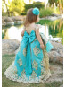 Cap Sleeves Turquoise High Low Flower Girl Dress
